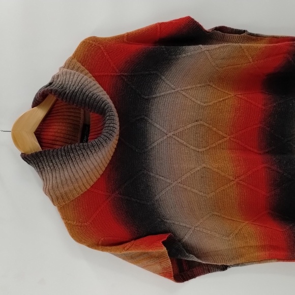 Dor Dor Couture poncho shrug medium sweater cowl neck multicolor stripe pockets - Picture 2 of 8